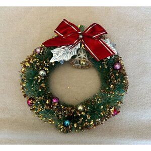 Vintage Christmas Wreath Ornament Mercury Glass Balls Micra Glitter Tinsel Bell